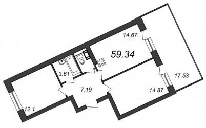 Двухкомнатная квартира 59.34 м²