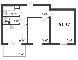Двухкомнатная квартира 51.17 м²