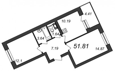 Двухкомнатная квартира 51.81 м²
