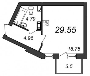 Студия 29.55 м²