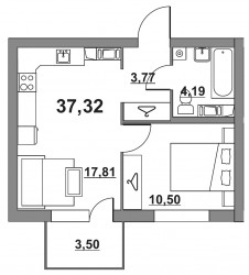 Однокомнатная квартира 37.32 м²