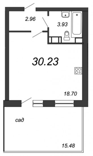 Студия 30.23 м²