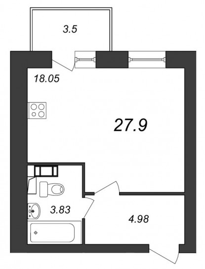 Студия 27.9 м²