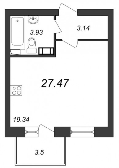 Студия 27.47 м²