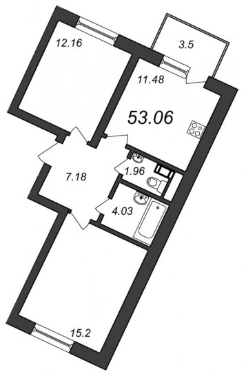 Двухкомнатная квартира 53.06 м²