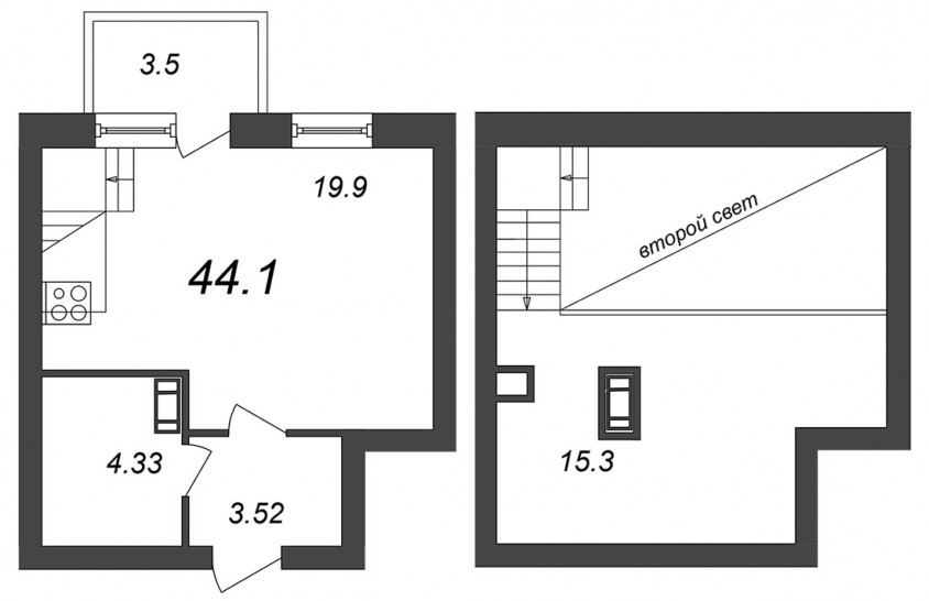 Студия 44.1 м²