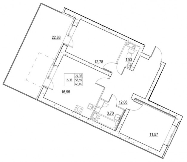 Двухкомнатная квартира 65.81 м²