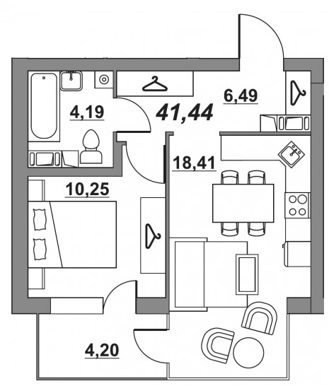 Однокомнатная квартира 39.27 м²