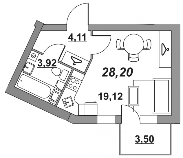 Студия 28.2 м²