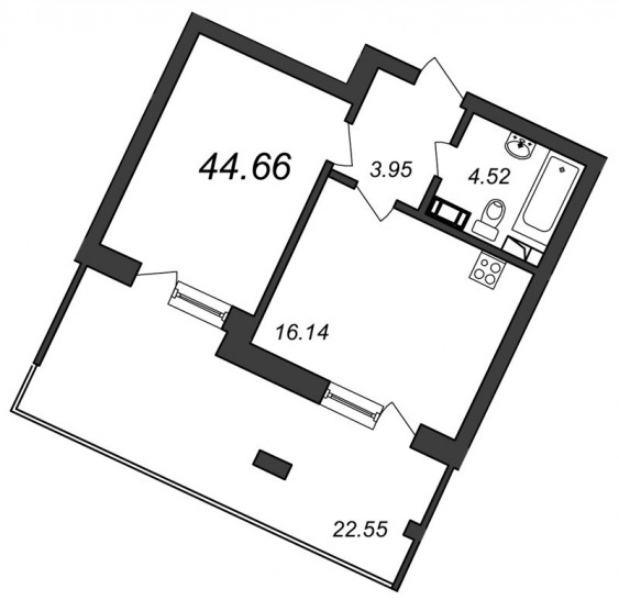 Однокомнатная квартира 44.73 м²