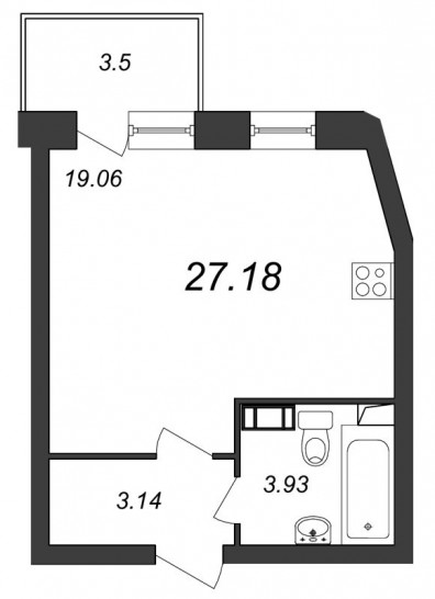 Студия 27.18 м²