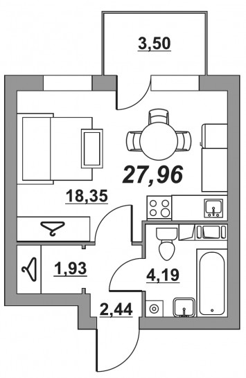 Студия 27.95 м²