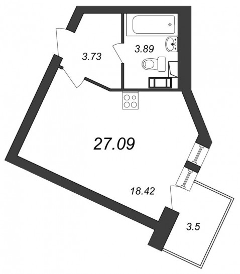 Студия 27.09 м²