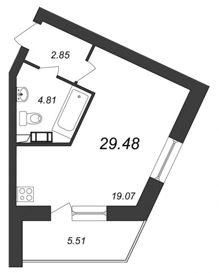 Студия 29.48 м²