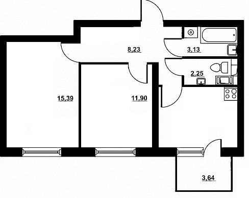 Однокомнатная квартира 42.33 м²