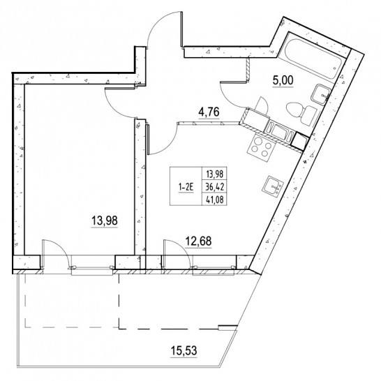 Однокомнатная квартира 40.97 м²