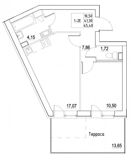 Однокомнатная квартира 45 м²