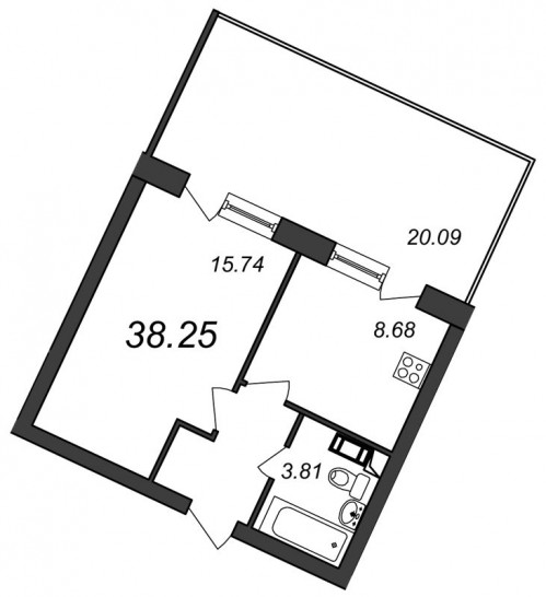 Однокомнатная квартира 38.33 м²