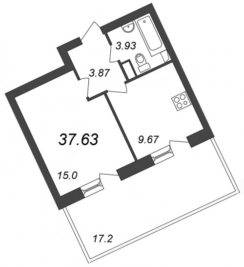 Однокомнатная квартира 37.63 м²