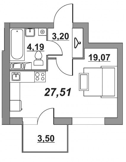 Студия 27.51 м²