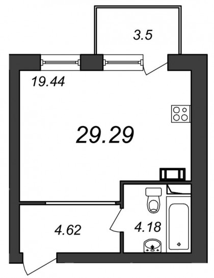 Студия 29.29 м²