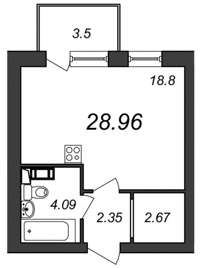 Студия 28.96 м²