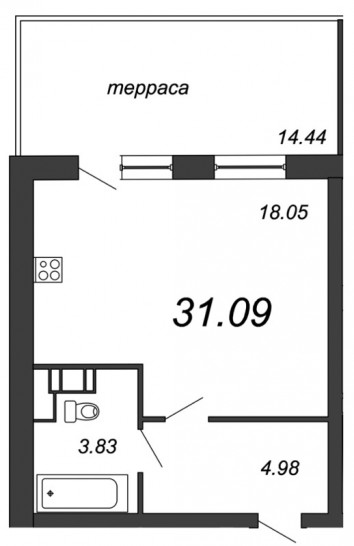 Студия 31.09 м²