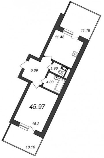 Однокомнатная квартира 46.07 м²