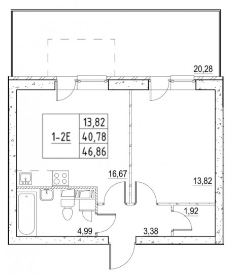 Однокомнатная квартира 46.79 м²