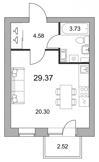 Студия 29.37 м²
