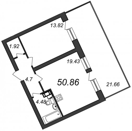 Однокомнатная квартира 50.86 м²